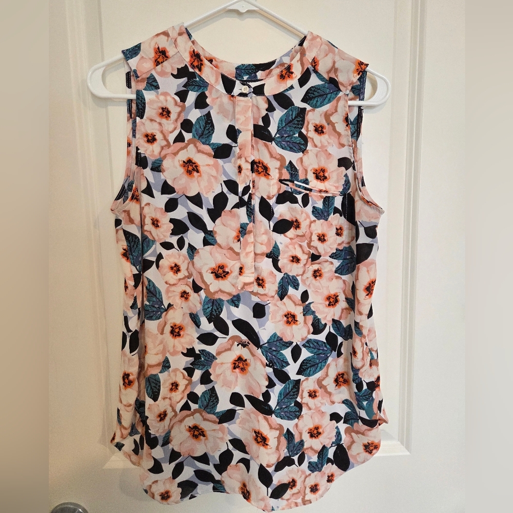 Premise Pink and Blue Sleeveless Buttoned Blouse